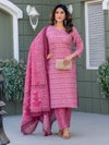 Pink Colour Cotton Blend With Print Kurti With Pant Dupatta Wholesaler In Delhi Aaradhna 2029